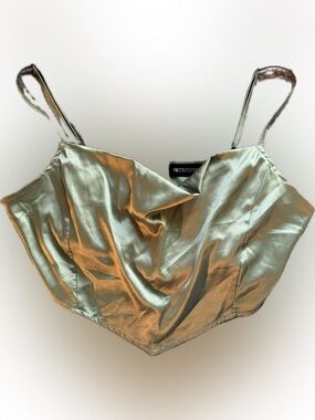 PrettyLittleThing Satin Cowl Neck Crop Top - Olive Green